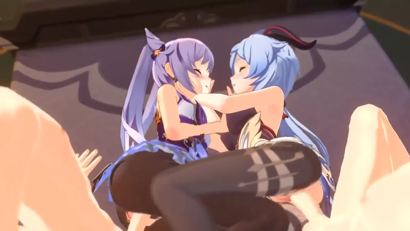 Two Hentai girls with impressive thigh locked gaps in fierce a stare down all